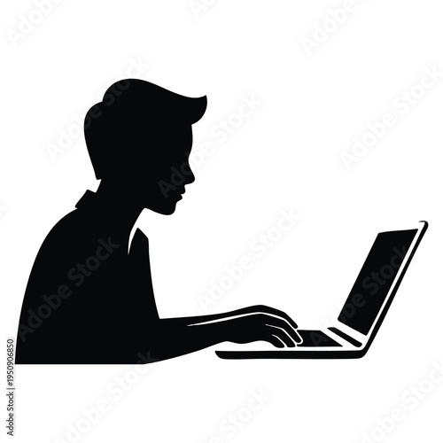 Man working on laptop silhouette freelancer and remote work concept design element for digital nomad online business and home office themes