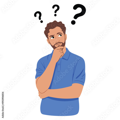Man looking up with an expression of doubt and indecision vector illustration showing confusion uncertainty and thinking concept