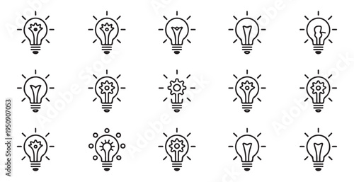 Creative light bulb and gear icons set for business innovation and technical problem solving design