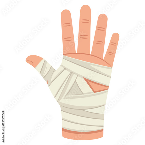 Medical concept hand injuries treatment with bandage up rendered as vector illustration, suitable for first aid themes and healthcare design elements