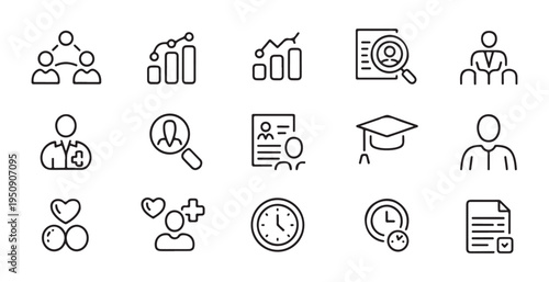 Hr management icons set with human resources recruitment employee selection and personnel line vector