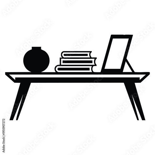 Minimalist modern table shelf with books and home decor icons ideal for interior design living room decoration and home styling