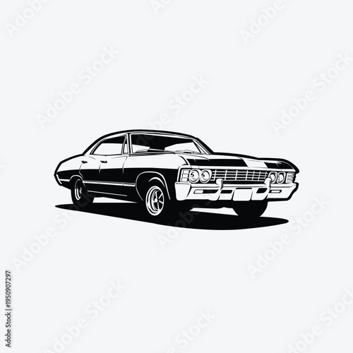 Classic american muscle car monochrome silhouette vector isolated