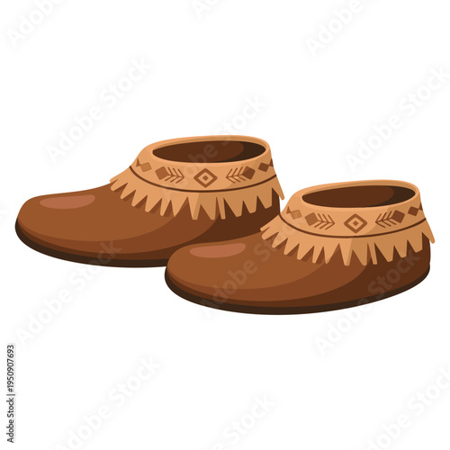 Native American Indian moccasins brown leather moccasins traditional footwear vector illustration suitable for cultural heritage and fashion themes
