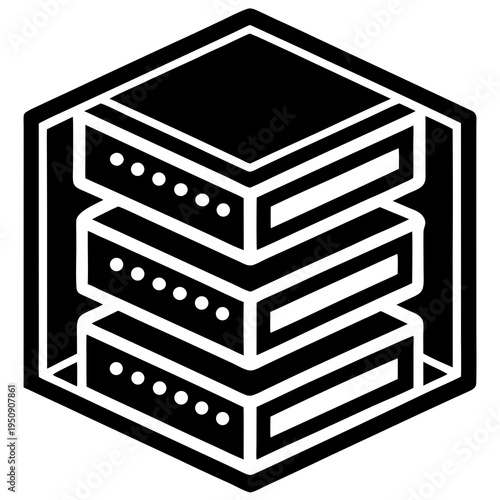 Modern server rack symbol suitable for web UI, mobile apps, and digital infrastructure design.