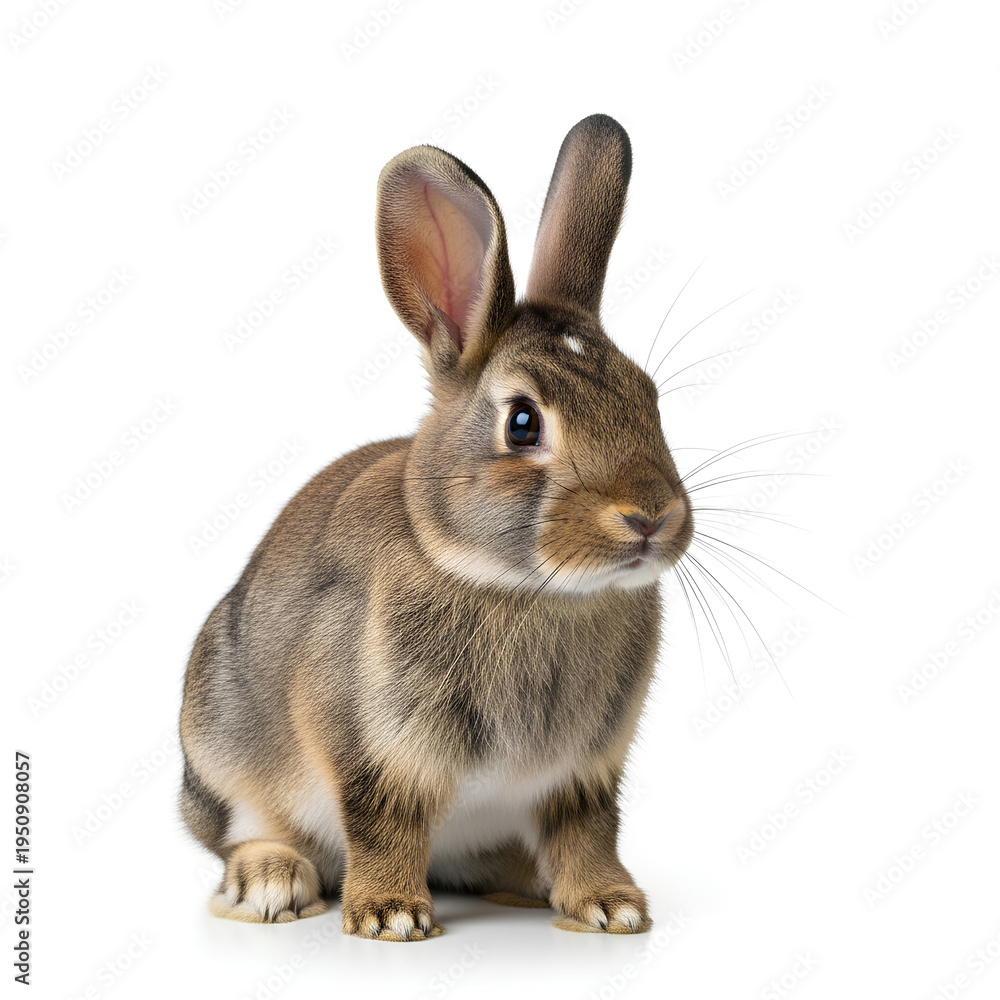Fototapeta premium A cute brown rabbit sitting on a white background 2.