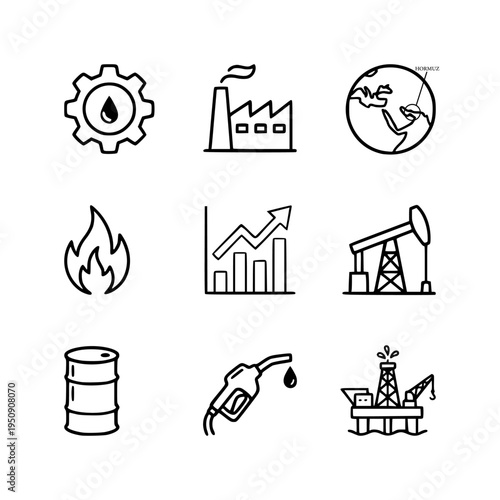 Hand drawn Oil industry icons set over white background