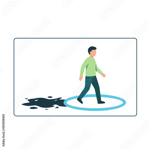 Man stepping over spill on floor with caution in office