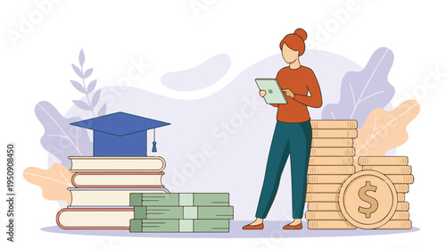 Woman planning education finances, managing student loans and tuition costs