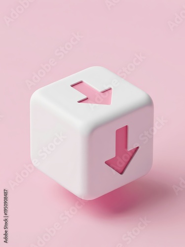3D White Cube with Pink Arrows Isolated on a Pink Background for Download or Direction Use