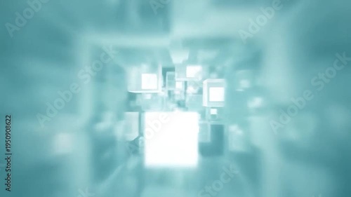 Abstract glowing cubes floating in a dark digital space