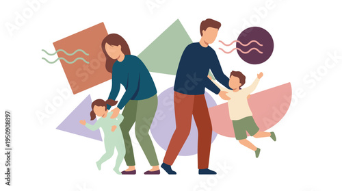 Divorce or family separation concept, parents with two children