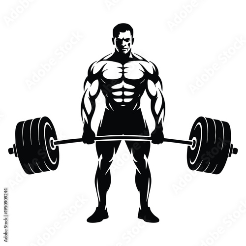 Powerful athlete bodybuilder performing deadlift exercise silhouette weightlifting strong man gym workout vector illustration for bodybuilding and fitness themes