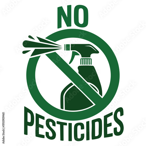 Prohibit sign no pesticides featuring crossed out garden manual sprayer icon for products composition and packaging labeling