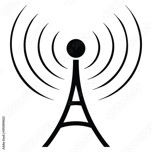 Radio communication tower and radio waves base station icon vector illustration isolated symbol for signal transmission network and telecommunication design