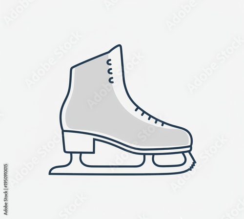 Stylized vector illustration of a classic ice skate, featuring a sleek design and light grey color, ideal for winter sports themes, recreational activities, and cold weather leisure concepts