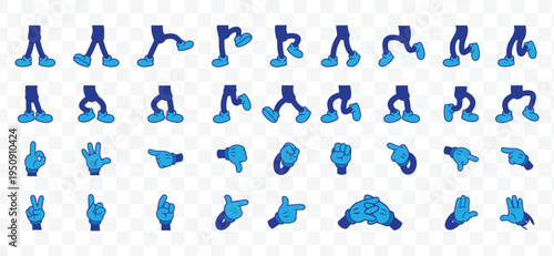 Cartoon Legs and Hands Vector Animation Kit Walking Cycle and Gestures Pack. Character Movement, Explainer Video and Game Assets