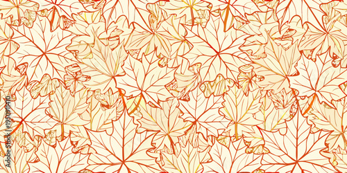 A seamless pattern of delicate maple leaves and fluttering butterflies