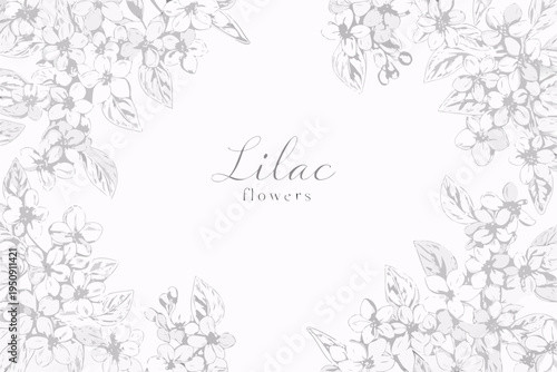 Delicate floral arrangement of lilac flowers in a sketched style