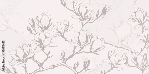 Delicate magnolia blossoms and branches form a soft repeating pattern