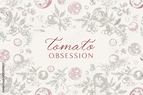 Vintage tomato pattern with botanical illustrations and handwritten typography