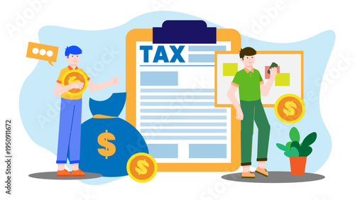 Professionals preparing tax forms and organizing financial bags