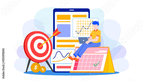 Entrepreneur analyzing financial targets and schedules on mobile app