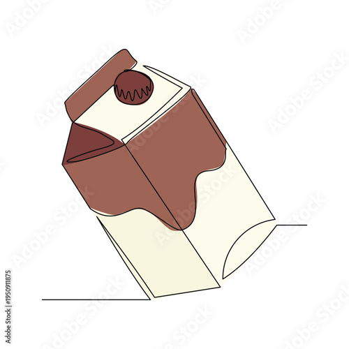 Continuous single line sketch drawing of paper box carton of fresh milk juice product package one line art concept vector illustration editable stroke