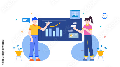 Professional team analyzing data and charts to prepare annual report
