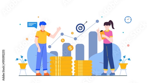 Business team monitoring stock market trends and investment growth