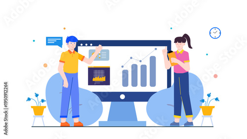 Workers reviewing financial documents and tax filing on digital screen