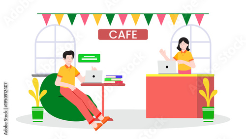 A professional freelancer working on a laptop in a comfortable cafe