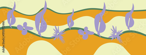 Floral Pattern Abstract: A vibrant, whimsical design showcases a repeating floral pattern, featuring stylized blossoms and leaves. The design is rendered in a limited color palette of pastel hues.