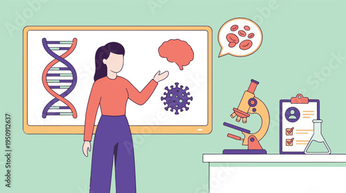 Biology and Medical Science Education Concept with Researcher and Lab Tools