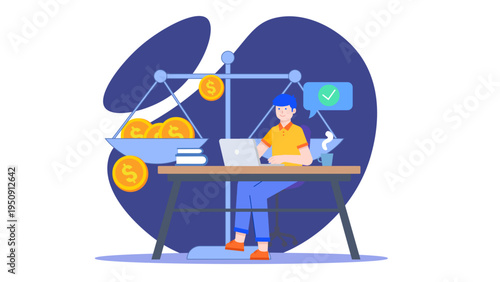 Business legal services concept featuring law scales and money