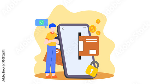 Concept of fintech and mobile banking secure payment solutions