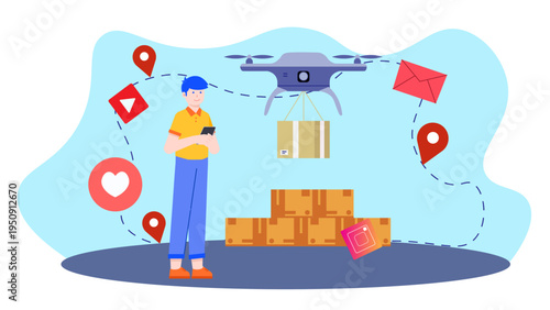 Drone delivery service concept for modern e-commerce logistics