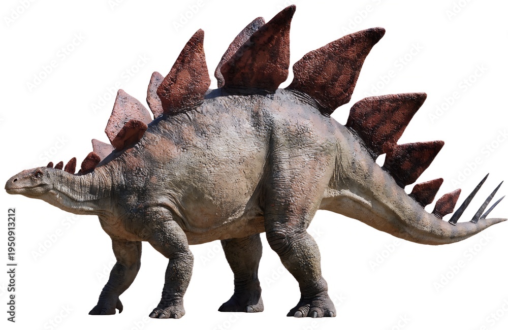 Fototapeta premium Stegosaurus Dinosaur Walking Isolated Jurassic Armored Herbivore — stegosaurus, dinosaur, prehistoric animal, Jurassic period, armored herbivore