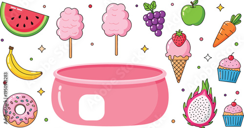 Cute Kids Food Puzzle Game with Watermelon, Banana, Donut, Ice Cream, Grapes and Apple for Preschool Educational Matching Activity Vector Illustration