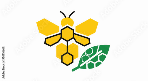 Yellow Bee Logo Illustration with Leaf.