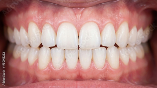 The teeth in the mouth are beautifully aligned and white