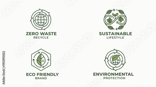 Zero Waste Eco Recycling Logo Set – Green Sustainable Environment Vector Icons