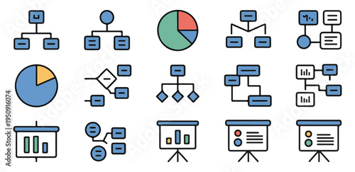 Business finance growth line icons person success chart bars plant coins gears money