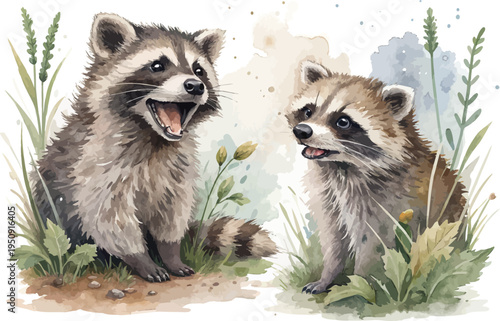 Watercolor Raccoon Clipart, Cute Forest Animal Illustration, Isolated on White
