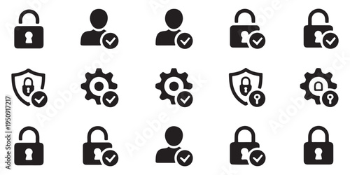 Gears with checkmark symbol representing system settings successful configuration or operational approval