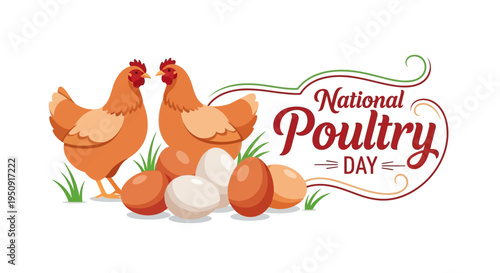 Illustration of chickens, eggs, and a silo celebrating National Poultry Day with a vector design for poultry farming and agriculture concepts.