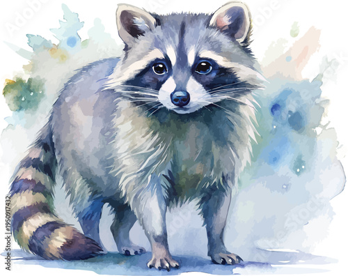 Watercolor Raccoon Painting, Woodland Animal Clipart, vector illustration isolated on white background