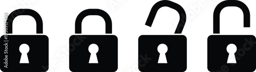 Padlock icon set locked and unlocked security lock symbol protection privacy safety vector illustration cybersecurity access control