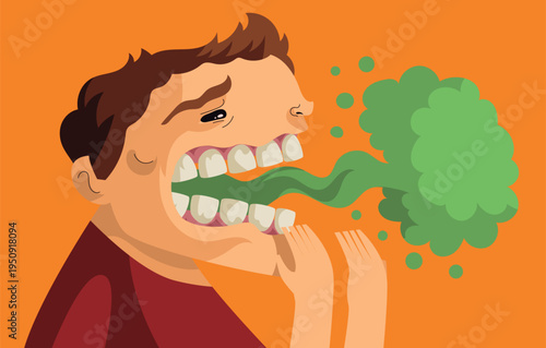 man burping with stomach discomfort
