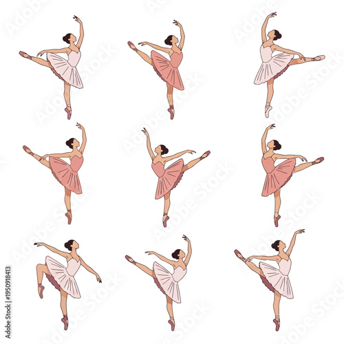 Ballet Dancers in Pink Tutus Posing.